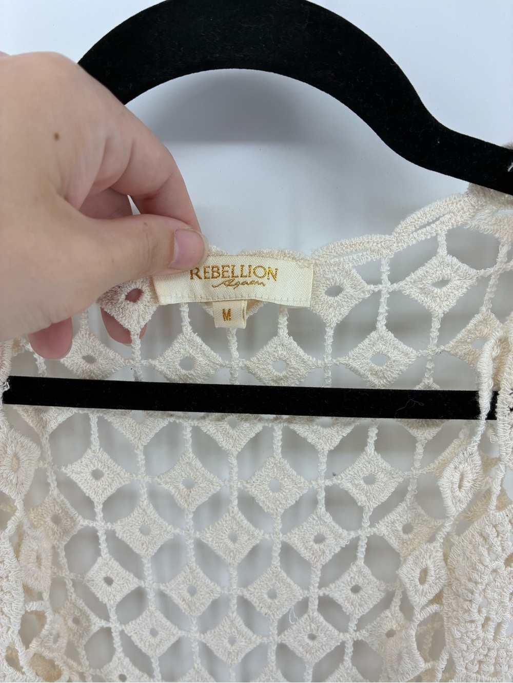 Crochet Open Front Duster Vest in Cream - Picture 4 of 8